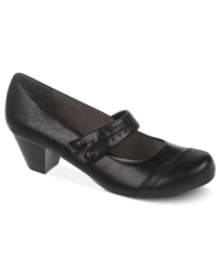 A duo of Mary Jane straps adds lady-like charm to the Regina pumps by Life Stride. A duo of Mary Jane straps adds lady-like charm to the Regina pumps by Life Stride.