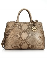 Flaunt your fierce factor with this posh python-embossed design from MICHAEL Michael Kors. Crafted from the softest leather with posh golden hardware, it's easy to see how this silhouette adds allure to any ensemble.