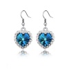 Contessa Bella Fancy Genuine 18k White Gold Plated Bermuda Blue and Clear Swarovski Austrian Crystal Elements Beautiful Framed Heart of the Ocean Titanic Dangle Pierced Women Earrings Elegant Silver Color Crystal Fashion Jewelry