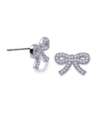 Complete the whole package. CRISLU's sparkling ribbon-shaped stud earrings add the perfect last-minute touch with a petite, cut-out design and round-cut cubic zirconias (1/2 ct. t.w.) for extra shine. Crafted in platinum over sterling silver. Approximate drop: 3/4 inch.