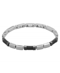 Polish up, gentlemen. Fossil's on-point design combines silver and black ion-plated stainless steel with a clip clasp and extender. Approximate length: 8 inches. Polish up, gentlemen. Fossil's on-point design combines silver and black ion-plated stainless steel with a clip clasp and extender. Approximate length: 8 inches.