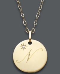 The perfect personalized present! Natalie or Nina will be thrilled to open this thoughtful initial letter pendant. Crafted in 14k gold with a sparkling diamond accent. Approximate length: 16 inches + 2-inch extender. Approximate drop: 3/4 inch.