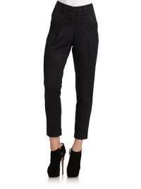THE LOOKWide waistband with belt loopsZip fly with button closureFront angled pocketsPleated frontBack welt pockets with button closuresTHE FITRise, about 9Inseam, about 26THE MATERIAL97% cotton/3% elastaneCARE & ORIGINMachine washImportedModel shown is 5'10½ (179cm) wearing US size 4. THE LOOKWide waistband with belt loopsZip fly with button closureFront angled pocketsPleated frontBack welt pockets with button closuresTHE FITRise, about 9Inseam, about 26THE MATERIAL97% cotton/3% elastaneCARE & ORIGINMachine washImportedModel shown is 5'10½ (179cm) wearing US size 4.