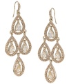 Turn up the elegance. Carolee's stunning chandelier earrings feature pear and round-cut glass accents in 12k gold-plated mixed metal. Approximate drop: 2-5/8 inches.
