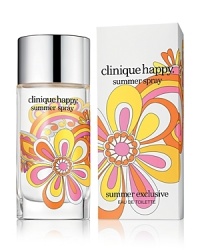 Here for a limited time, a light-hearted edition of everything you love about Clinique Happy. Gives our bright, sparkling, citrusy floral a fresh look and feel. Wear it and be happy. All summer. Here for a limited time, a light-hearted edition of everything you love about Clinique Happy. Gives our bright, sparkling, citrusy floral a fresh look and feel. Wear it and be happy. All summer.