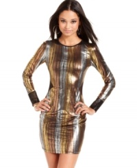 Turn up the heat in Baby Phat's striped metallic minidress! A back of sheer mesh finishes the party frock with vixen style. Turn up the heat in Baby Phat's striped metallic minidress! A back of sheer mesh finishes the party frock with vixen style.