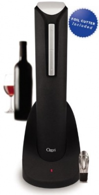 Ozeri Pro Electric Wine Bottle Opener with Wine Pourer, Stopper, Foil Cutter and Elegant Recharging Stand, in Rubberized Black Ozeri Pro Electric Wine Bottle Opener with Wine Pourer, Stopper, Foil Cutter and Elegant Recharging Stand, in Rubberized Black