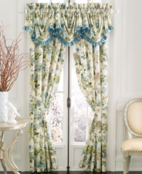 Inspired by the Greek Island of Corfu, this Croscill window panel features a lush, floral landscape on cotton/polyester fabric. Soft hues complete the traditional Mediterranean feel.