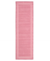 In playful pink, this charming rug will warm up any space in your home. A distinctive center grid gives the rug a delightful texture while coordinating well with casual and modern interiors. Hand-tufted of wool for premium softness and durability. In playful pink, this charming rug will warm up any space in your home. A distinctive center grid gives the rug a delightful texture while coordinating well with casual and modern interiors. Hand-tufted of wool for premium softness and durability.