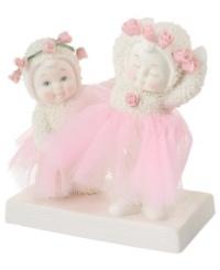 Getting prepared for the annual dance recital, these Snowbabies take a moment to practice. Crafted of porcelain bisque from Department 56. Getting prepared for the annual dance recital, these Snowbabies take a moment to practice. Crafted of porcelain bisque from Department 56.