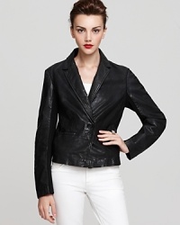 The classic MICHAEL Michael Kors Petites blazer accelerates into the new season with a sleek leather front and contrast knit back. Team with white denim and send your style into overdrive. The classic MICHAEL Michael Kors Petites blazer accelerates into the new season with a sleek leather front and contrast knit back. Team with white denim and send your style into overdrive.