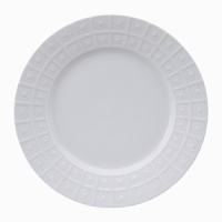 Modern in design with a raised circular pattern, made from French Limoges Porcelain. Dishwasher and microwave safe. Modern in design with a raised circular pattern, made from French Limoges Porcelain. Dishwasher and microwave safe.