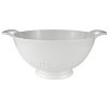 This large colander by Zak Designs Inc is 9.25in. and made of durable, 100% melamine. Stable, raised bottoms and easy-grip handles. Resistant to acids, alkai and stains. Dishwasher Safe.