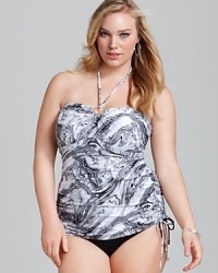 An artful marbled print catches the eye on this elegant bandini from MICHAEL Michael Kors Plus. Take it modern or retro chic with your favorite jewels and accessories. An artful marbled print catches the eye on this elegant bandini from MICHAEL Michael Kors Plus. Take it modern or retro chic with your favorite jewels and accessories.