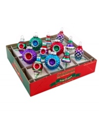 Mix new hues with Christmas classics. These vintage-style Shiny Brite ornaments come in all shapes, from bubbly orbs to striped teardrop designs, and jubilant shades for a undeniably fun take on holiday decorating from Christopher Radko. Mix new hues with Christmas classics. These vintage-style Shiny Brite ornaments come in all shapes, from bubbly orbs to striped teardrop designs, and jubilant shades for a undeniably fun take on holiday decorating from Christopher Radko.