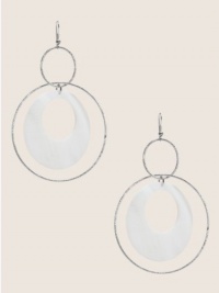 GUESS Silver-tone and Shell Hoop Earrings, SILVER GUESS Silver-tone and Shell Hoop Earrings, SILVER