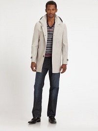 EXCLUSIVELY OURS. Clean, streamlined silhouette destined to be an outerwear staple for any well-dressed man.ButtonfrontAttached hoodSide slash pocketsRear ventAbout 33 from shoulder to hem90% cotton/10%polyurethaneDry cleanImported EXCLUSIVELY OURS. Clean, streamlined silhouette destined to be an outerwear staple for any well-dressed man.ButtonfrontAttached hoodSide slash pocketsRear ventAbout 33 from shoulder to hem90% cotton/10%polyurethaneDry cleanImported