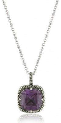 Judith Jack Marcasite and Amethyst Square Drop Pendant Necklace Judith Jack Marcasite and Amethyst Square Drop Pendant Necklace