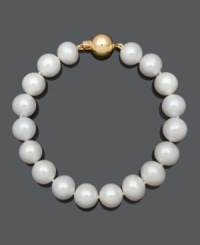 Create a look of overall refinement with a timeless piece. This beautiful bracelet features AA cultured freshwater pearls (10-11 mm) with a 14k gold clasp. Approximate length: 8 inches. Create a look of overall refinement with a timeless piece. This beautiful bracelet features AA cultured freshwater pearls (10-11 mm) with a 14k gold clasp. Approximate length: 8 inches.