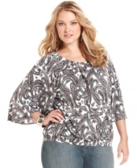 Team your go-to jeans with MICHAEL Michael Kors' plus size peasant top, flaunting a vivid paisley-print! (Clearance) Team your go-to jeans with MICHAEL Michael Kors' plus size peasant top, flaunting a vivid paisley-print! (Clearance)