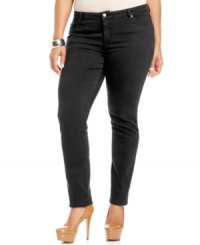 Add a sleek feel to your casual style with MICHAEL Michael Kors' plus size skinny jeans, finished by a black wash. Add a sleek feel to your casual style with MICHAEL Michael Kors' plus size skinny jeans, finished by a black wash.