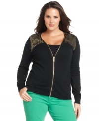 Add shine to your casual style with MICHAEL Michael Kors' studded plus size cardigan. Add shine to your casual style with MICHAEL Michael Kors' studded plus size cardigan.