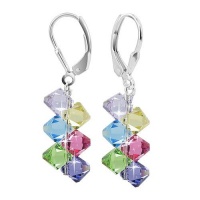 SCER001 Sterling Silver Multicolor Cluster Crystal Earrings Made with Swarovski Elements