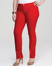 Gleaming golden signature accents enhance the bright red hue of these MICHAEL Michael Kors jeans, cut in a slim silhouette for an all-around on-trend look. Gleaming golden signature accents enhance the bright red hue of these MICHAEL Michael Kors jeans, cut in a slim silhouette for an all-around on-trend look.