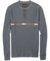 Lucky Brand puts it mark on the traditional henley-neck shirt with a front-and-center placement print.