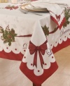 Embrace what's beautiful about the season with the Christmas Peace and Joy tablecloth. Words of inspiration, holiday bouquets and red bows embellish holly damask for graceful – and in a machine washable blend – easy entertaining.