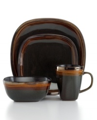 Plate it with one-of-a-kind style thanks to Gibson's Cafe Rustica dinnerware set. Reactive glaze gives distinct color and detail to squared plates, bowls and mugs with a raised edge and dark, sophisticated palette. Ultra-durable stoneware adds to its appeal. Plate it with one-of-a-kind style thanks to Gibson's Cafe Rustica dinnerware set. Reactive glaze gives distinct color and detail to squared plates, bowls and mugs with a raised edge and dark, sophisticated palette. Ultra-durable stoneware adds to its appeal.