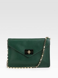 An envelope-inspired silhouette crafted of smooth leather, with a signature turn-lock and elegant chain strap. Chain shoulder strap, 11½ dropTurn-lock closureOne inside zip pocketTwo inside open pocketsCotton lining11¾W X 8H X 1DImported An envelope-inspired silhouette crafted of smooth leather, with a signature turn-lock and elegant chain strap. Chain shoulder strap, 11½ dropTurn-lock closureOne inside zip pocketTwo inside open pocketsCotton lining11¾W X 8H X 1DImported