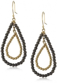 Mizuki 14k Double Tear-Drop Hoop Earrings with Gold and Silver Beads