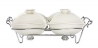 Godinger Ceramic Double Warmer Chafing Dish with Serving Stand Godinger Ceramic Double Warmer Chafing Dish with Serving Stand
