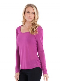 GUESS Long-Sleeve Boyfriend Scoop-Neck Top, BRIGHT FUCHSIA (SMALL) GUESS Long-Sleeve Boyfriend Scoop-Neck Top, BRIGHT FUCHSIA (SMALL)