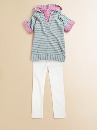 A cozy pullover hoodie gets a polished update with colorful stripes, contrast lining and requisite kangaroo pocket for warm hands and storage.Attached hoodShort cuffed sleevesOpen V-slitKangaroo pocket45% rayon/39% cotton/16% polyesterMachine washMade in USA A cozy pullover hoodie gets a polished update with colorful stripes, contrast lining and requisite kangaroo pocket for warm hands and storage.Attached hoodShort cuffed sleevesOpen V-slitKangaroo pocket45% rayon/39% cotton/16% polyesterMachine washMade in USA