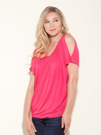 GUESS Whisper Short-Sleeve Top - Solid, ELECTRIC ROSE (XS) GUESS Whisper Short-Sleeve Top - Solid, ELECTRIC ROSE (XS)