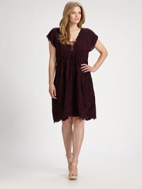Elegant embroidery creates a magnificent look for this sheath dress. Its elasticized waist will accentuate your hourglass figure.V-necklineCap sleevesElasticized waistScalloped hemCotton slip includedAbout 26 from natural waistRayonMachine washImported Elegant embroidery creates a magnificent look for this sheath dress. Its elasticized waist will accentuate your hourglass figure.V-necklineCap sleevesElasticized waistScalloped hemCotton slip includedAbout 26 from natural waistRayonMachine washImported