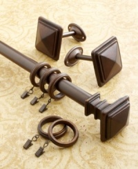 Edgy and modern, the Normandy window drapery rod features a beveled geometric finial with a mocha-colored finish. Coordinates with any style room to bring out sophisticated flair. Edgy and modern, the Normandy window drapery rod features a beveled geometric finial with a mocha-colored finish. Coordinates with any style room to bring out sophisticated flair.
