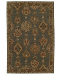 Vintage-inspired tones of brown, beige, jade and salmon are brilliantly rendered in an old-world floral and medallion motif in the Bellingham area rug from Karastan. Made of pure New Zealand wool for durable composition and ultimate softness. Vintage-inspired tones of brown, beige, jade and salmon are brilliantly rendered in an old-world floral and medallion motif in the Bellingham area rug from Karastan. Made of pure New Zealand wool for durable composition and ultimate softness.