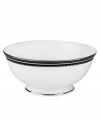 In the hands of kate spade, black and white is anything but basic. Dancing ebony stitched stripes provide a stunning contrast to the pristine china of the Union Street fruit bowl (shown back).