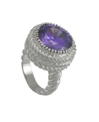 The perfect shade of purple. An alluring amethyst-colored cubic zirconia (14-1/2 ct. t.w.) stands out on City by City's striking ring. Crafted in nickel-free silver tone mixed metal, it features an intricate braided design. Sizes 5, 6, 7, 8 and 9. The perfect shade of purple. An alluring amethyst-colored cubic zirconia (14-1/2 ct. t.w.) stands out on City by City's striking ring. Crafted in nickel-free silver tone mixed metal, it features an intricate braided design. Sizes 5, 6, 7, 8 and 9.