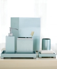 Evoke a glittering sea in your bath with contemporary Aegean accessories. In metallic blue with silvertone feet, this rectangular soap dish ensures your sink looks sleek and tidy. Evoke a glittering sea in your bath with contemporary Aegean accessories. In metallic blue with silvertone feet, this rectangular soap dish ensures your sink looks sleek and tidy.