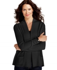 Cozy up to this comfy sweater from Debbie Morgan. With a relaxed, open-front design, and an ultrasoft fabric blend, it's the epitome of casual-chic. Cozy up to this comfy sweater from Debbie Morgan. With a relaxed, open-front design, and an ultrasoft fabric blend, it's the epitome of casual-chic.