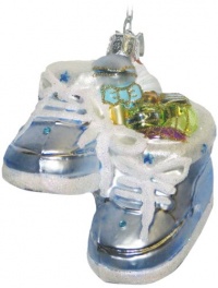Kurt Adler 4-Inch Noble Gems Glass Baby Boy's First Christmas Shoe Ornament Kurt Adler 4-Inch Noble Gems Glass Baby Boy's First Christmas Shoe Ornament