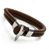 Trendy Brown Genuine Leather Steel Bracelet for Men Trendy Brown Genuine Leather Steel Bracelet for Men