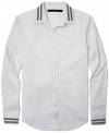 One of the season's highest ranking styles: Sean John's sports shirt with a double stripe insignia on collar and cuffs.
