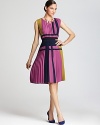 An artfully arranged color block design lends a vibrant look to BCBGMAXAZRIA's Arleney dress, perfectly pretty with allover pleating.