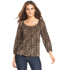 A basic peasant-style top is upgraded by a brilliant animal print, from MICHAEL Michael Kors. A basic peasant-style top is upgraded by a brilliant animal print, from MICHAEL Michael Kors.