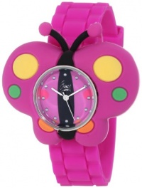 Frenzy Kids' FR2004 Butterfly Critter Face With Purple Rubber Band Watch